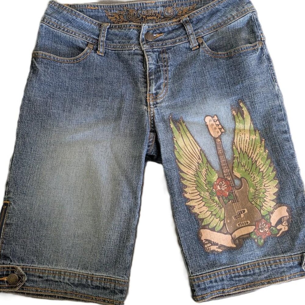 7/8 Vintage Y2K Unique Super Cool Squeeze Jeans Blue Jean Denim Bermuda Shorts